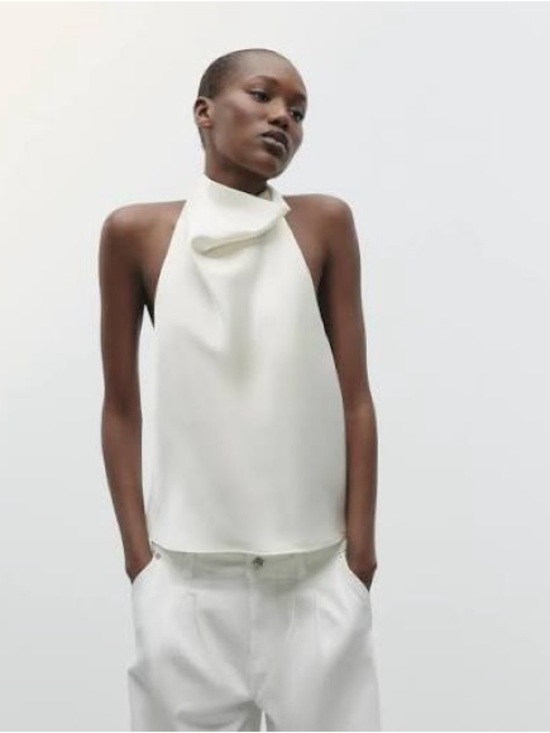 Zara Tops - Zara Cream Halter Neck Draped Top